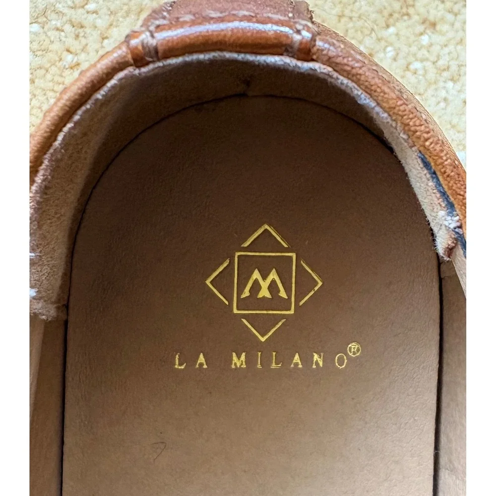 La Milano Mens Monk Strap‎ Dress Shoes Size 8 Cognac Leather Formal Wedding Lux